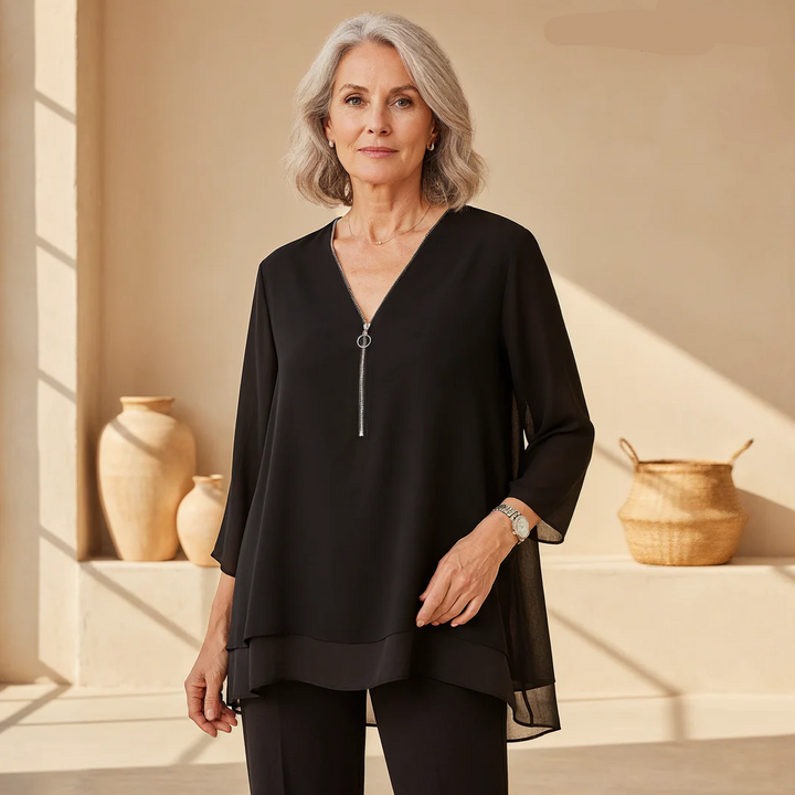 Lola - V-Neck Flowy Zipped Top