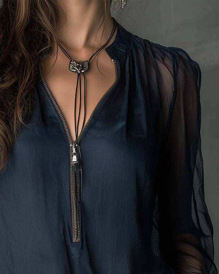 Half-Zip Blouse Long Sleeve Knit