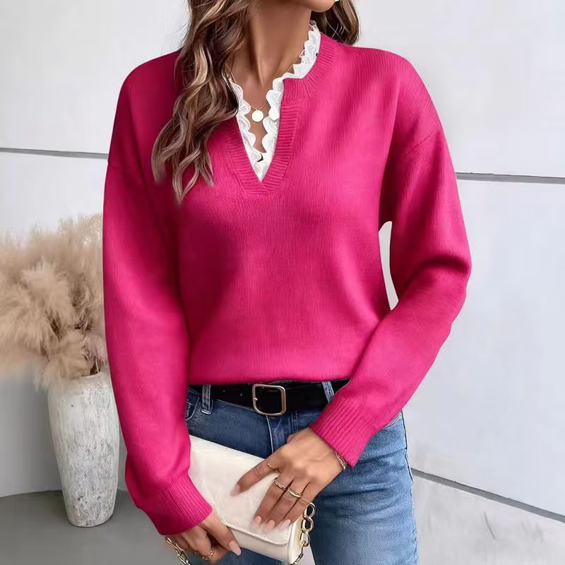 Olivia – Lace Trim V-Neck Jumper