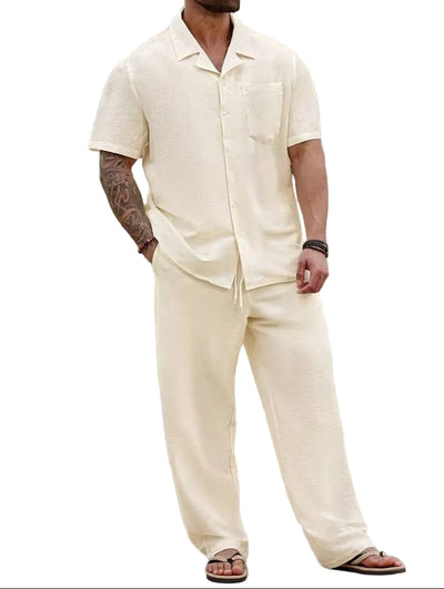 Men's Two-Piece Set with Button-Up Shirt