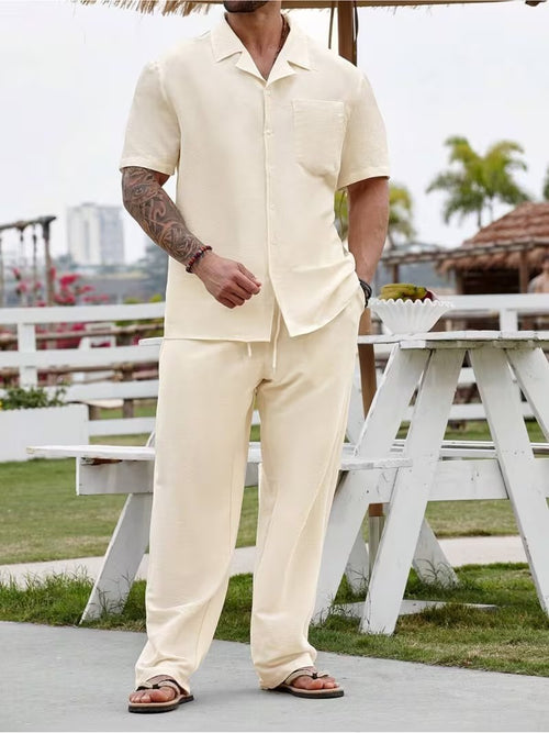 Men's Two-Piece Set with Button-Up Shirt
