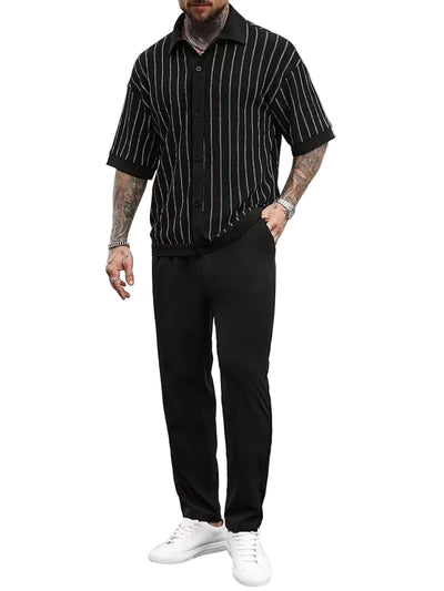 Men's Two-Piece Set with Striped Shirt