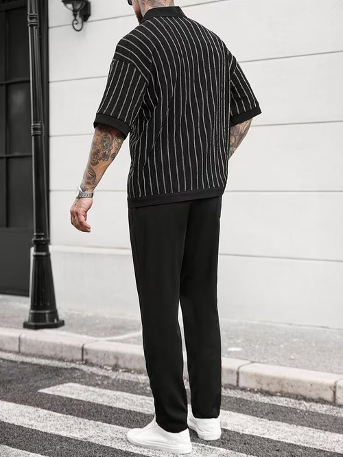 Men's Two-Piece Set with Striped Shirt