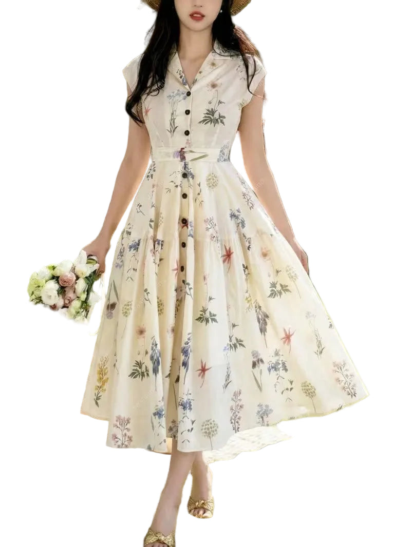 Women's Floral Midi Shirt Dress