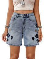 Women's High-Waisted Shorts with Floral Embroidery