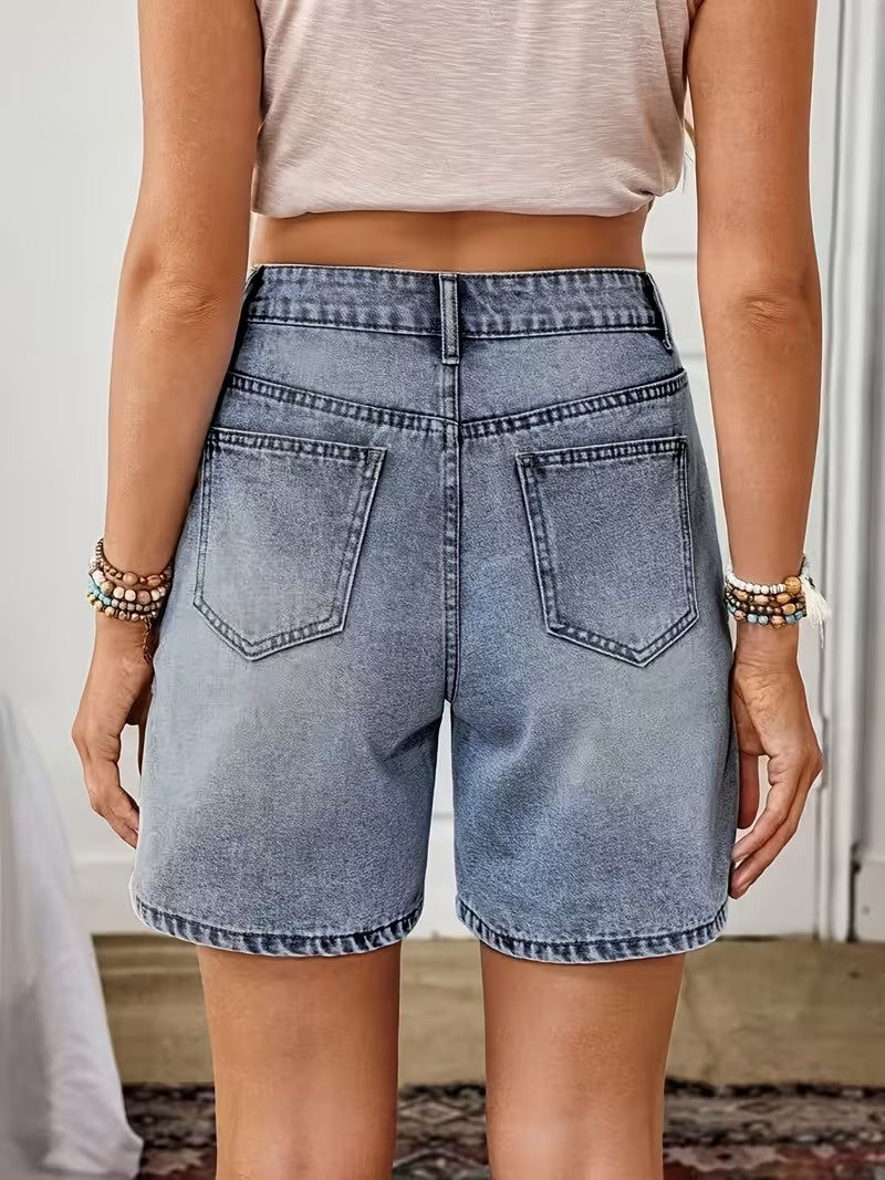 Women's High-Waisted Shorts with Floral Embroidery