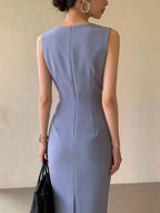 Women's Sleeveless V-Neck Midi Dress