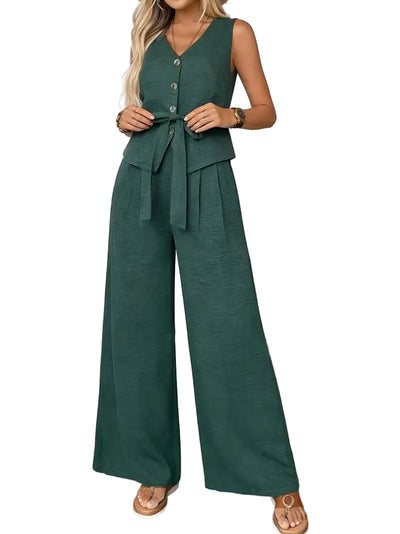 Women's Two-Piece Set with Self-Tie Belt